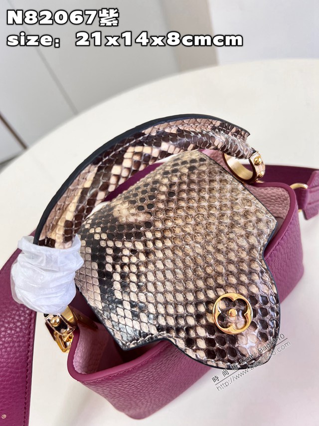 LV專櫃2023新款粒面Taurillon皮革手提肩背女包 N82067紫 路易威登Capucines迷你手袋 dn1292